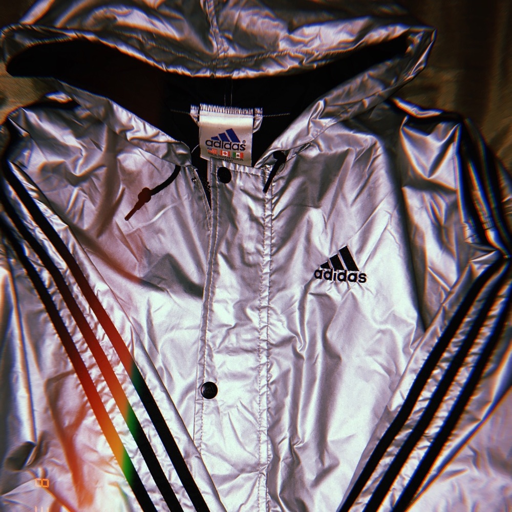 VINTAGE ADIDAS METALLIC RAIN/TRENCH JACKET.